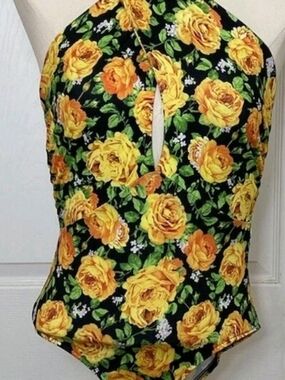 Floral Halter Keyhole Size Small Zara One-Piece Bodysuit- Yellow Rose Print